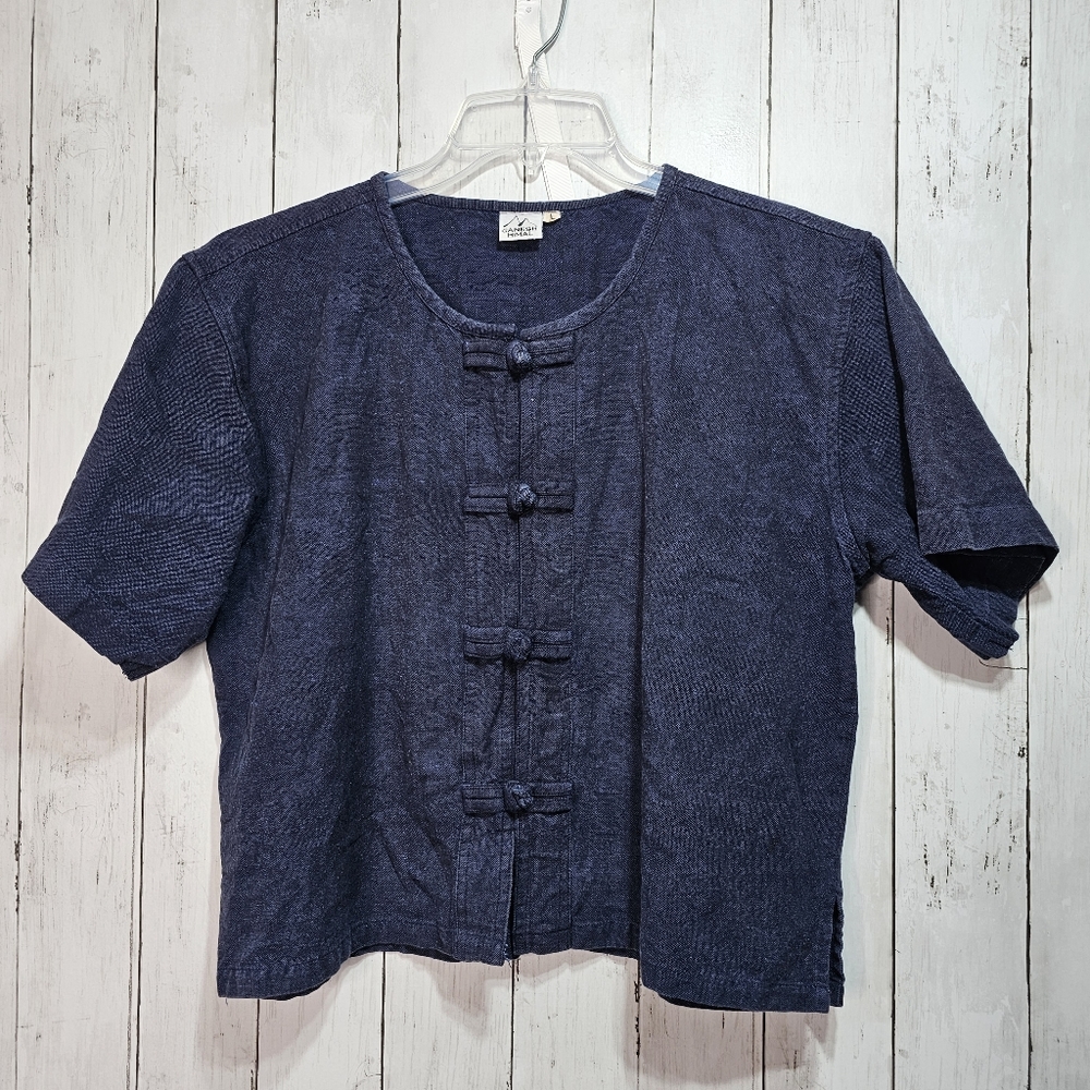 Ganesh Himal Women's Blue Cotton Handmade In Nepal Shirt Size Large Lagenlook.